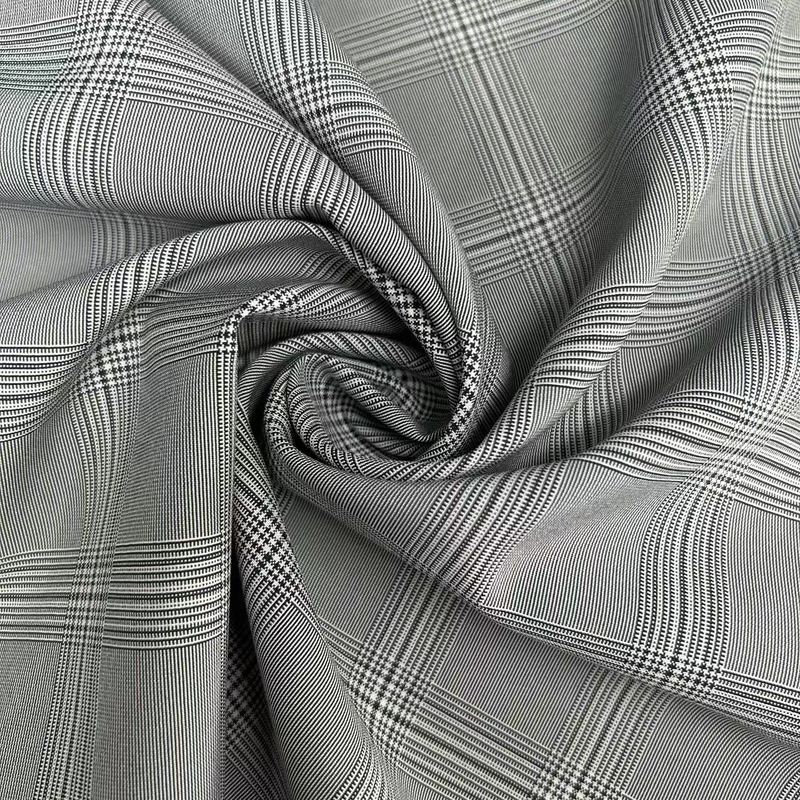 Schwarz-Weiß-Gitter-Kationischer Polyester 4 Wege Stretch Stoff 200D+200D+40D*2 172GSM