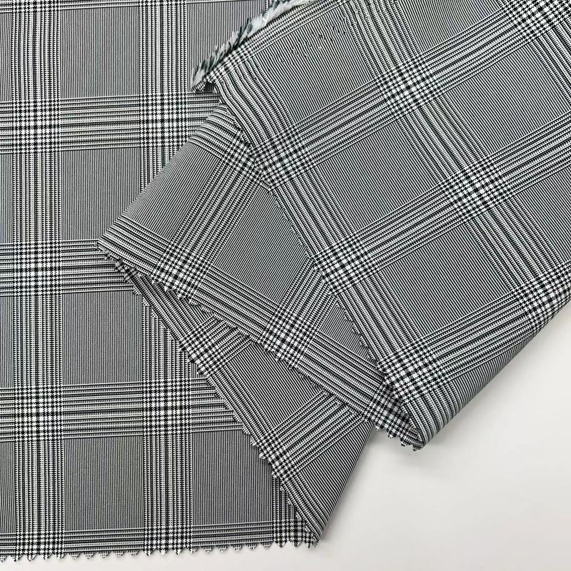 Schwarz-Weiß-Gitter-Kationischer Polyester 4 Wege Stretch Stoff 200D+200D+40D*2 172GSM